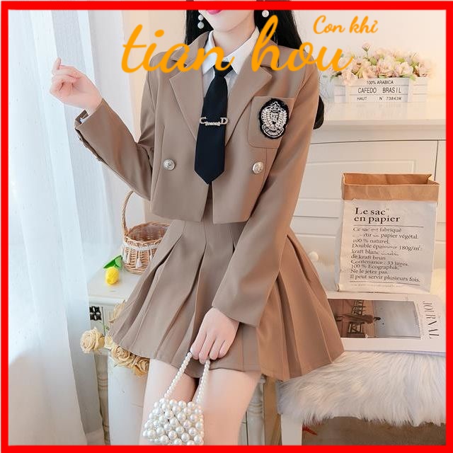 Bird of the Sky Set Áo Khoác Vest Phối Chân Váy Xếp Ly Dài Nửa Thân Thời Trang Xuân Thu Chuyên Nghiệp SFFA