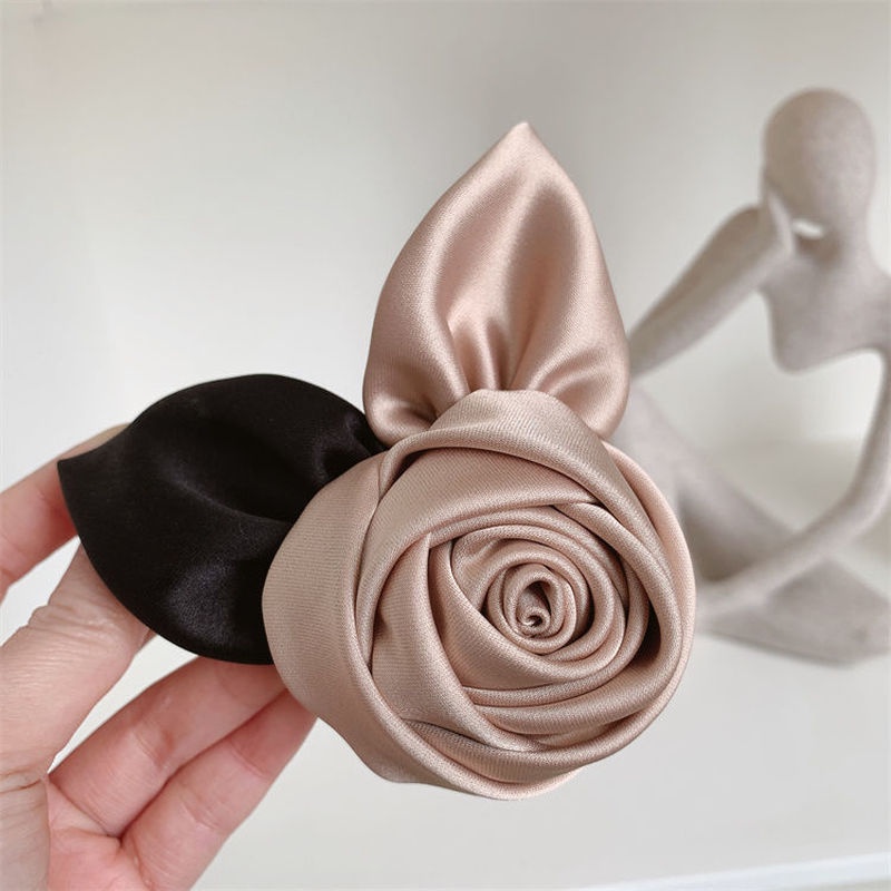 Kẹp Tóc Hình Hoa Hồng Bằng Satin Phong Cách Vintage Cho Nữ