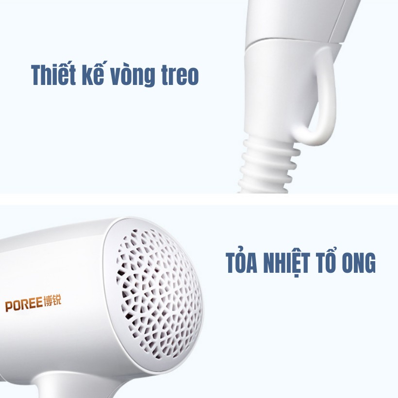 Máy Sấy Tóc Cao Cấp Poree 1600W 1615 Chiều Nóng Lạnh Bảo Vệ Quá Nhiệt Chính hãng