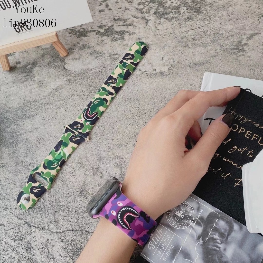 Bape Dây Đeo Silicon Họa Tiết Rằn Ri Cho Đồng Hồ Thông Minh Apple Watch