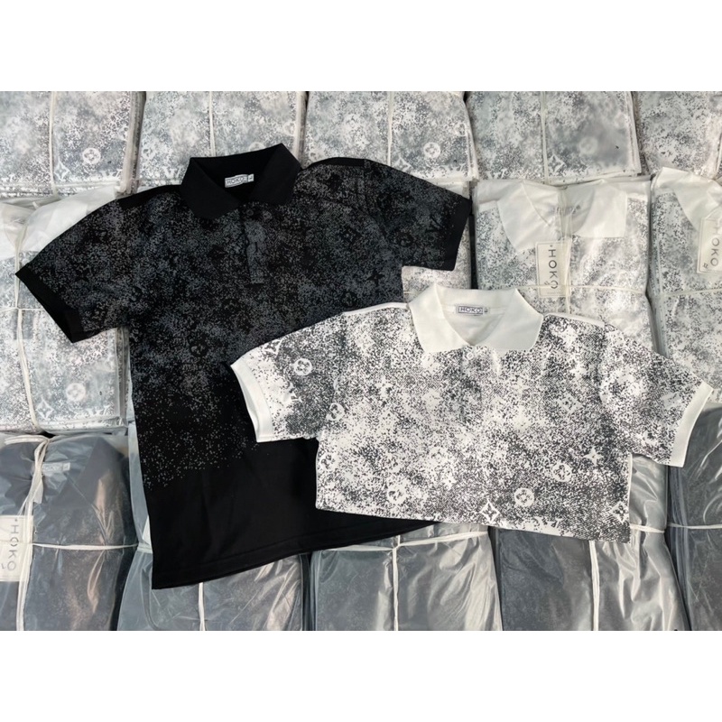 Áo Polo nam cổ bẻ phối hoạ tiết đen trắng form ôm dáng chuẩn chất vải thun lạnh cotton thấm hút mồ hôi