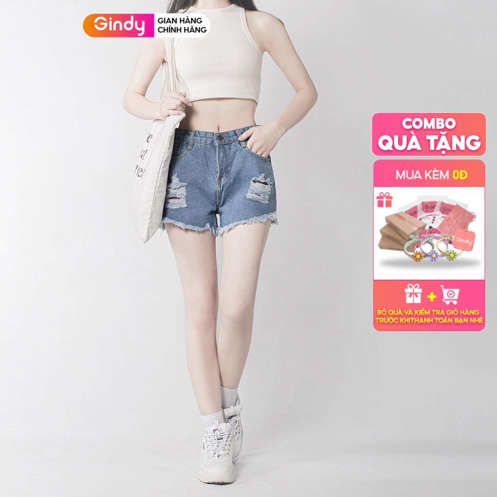 Quần short jeans nữ GINDY trơn mềm dáng ngắn thời trang phong cách trẻ trung năng động Q7105