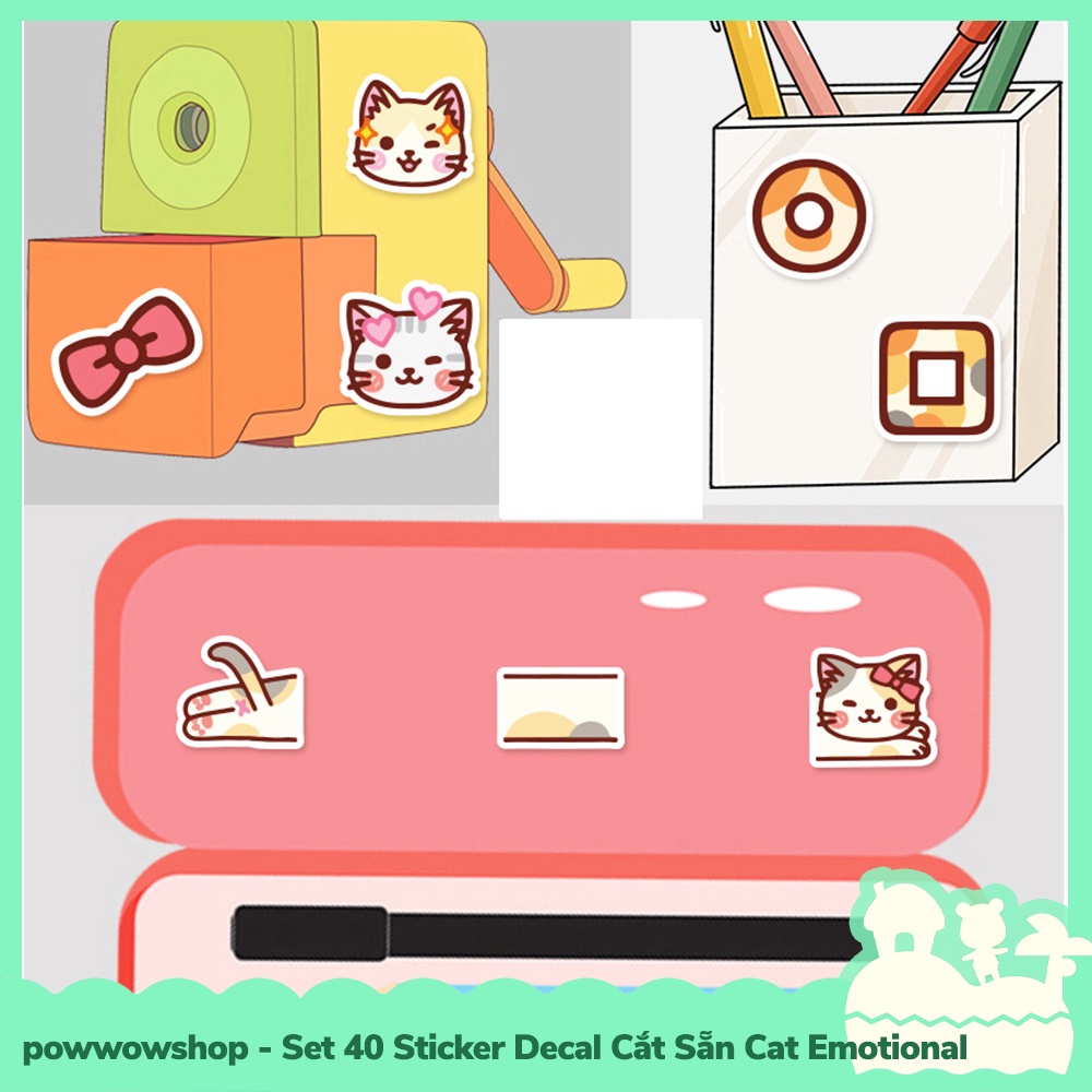 [Sẵn VN - Hỏa Tốc] Set 40 Sticker Mini Decal Dán Trang Trí Vật Dụng Mẫu Cute Cat Emotional