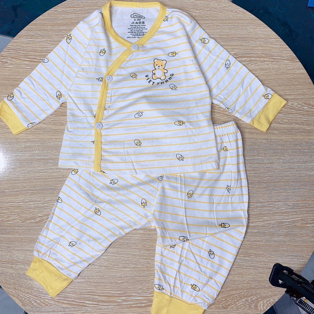 Bộ quần áo dài tay cúc lệch sơ sinh VT Kids vải cotton thun mềm mát quần dài đáp đũng đóng bỉm 3-9kg