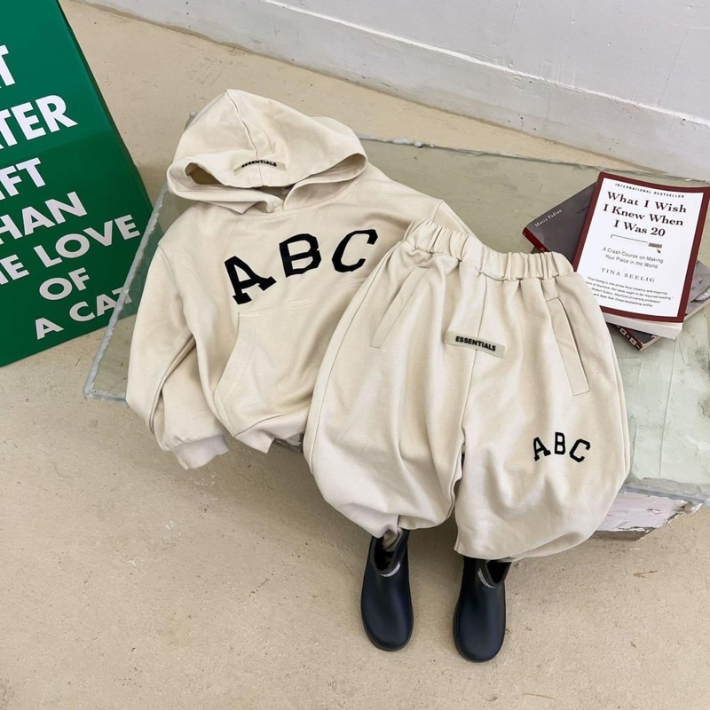 SBT476 - BỘ NỈ HOODIE BÉ MŨ LIỀN ABC 4M