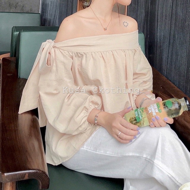 Áo trễ vai buộc nơ lệch