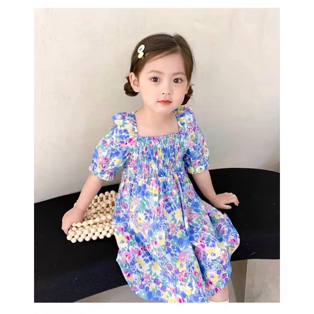 Váy Melisa smock hoa xanh