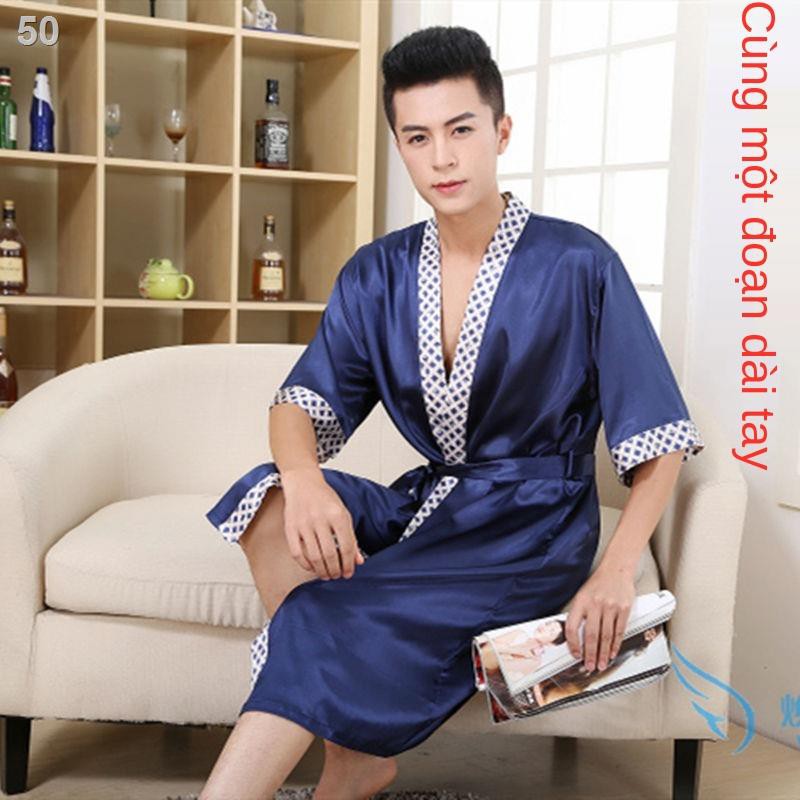 Áo ngủ nam ngắn tay lụa mỏng mùa hè cho cùng với choàng tắm cỡ lớn mô phỏng kimono của giới TracksuitO