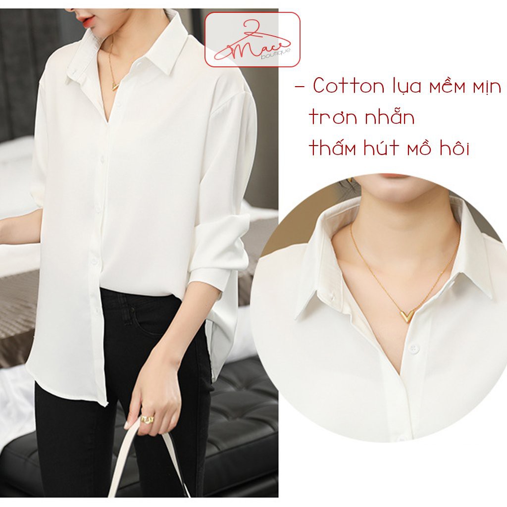 Áo sơ mi dáng rộng nữ nam trơn Basic Unisex Dài Tay trắng đen chất cotton lụa - MACboutique | BigBuy360 - bigbuy360.vn