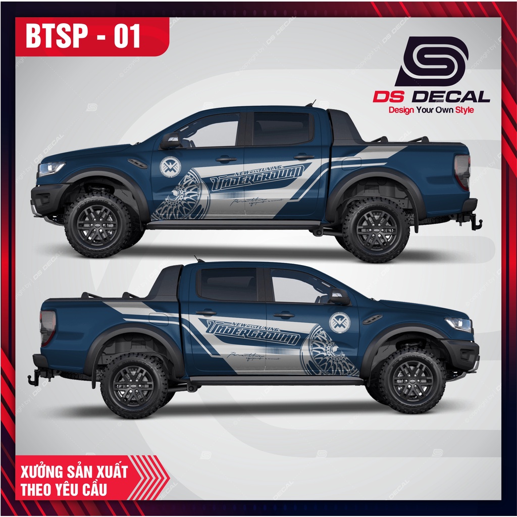 Tem xe ô tô ford ranger, decal dán xe bán tải chất liệu tốt, tem dán xe ô tô phong cách thể thao mới lạ