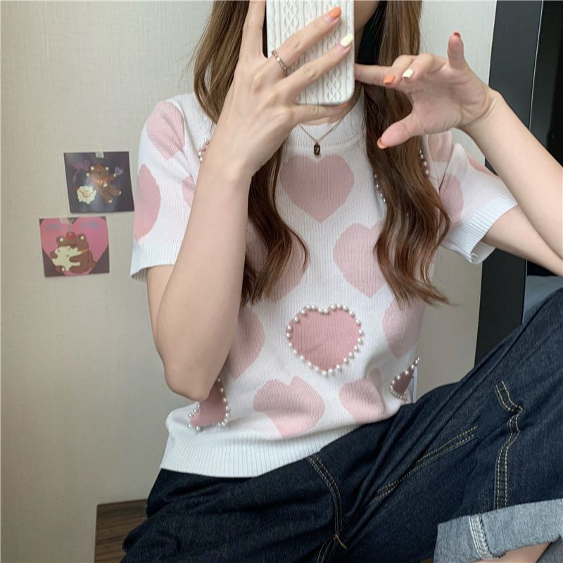 Áo Dệt Kim Tay Ngắn Vải Lụa Lạnh Mỏng Thời Trang Mùa Hè 2022 Thiết Kế Mới Phong Cách Pháp Cho Nữ