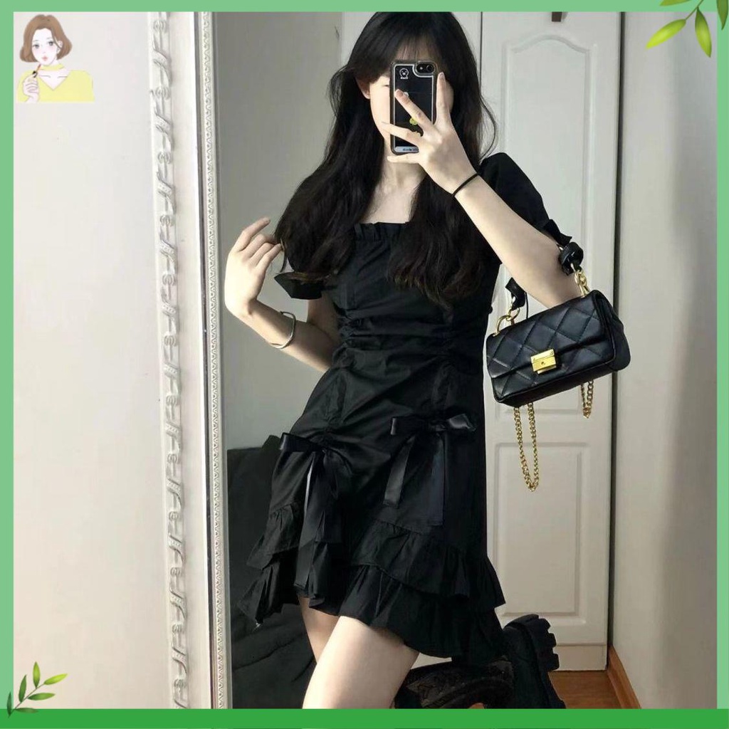💓váy babydoll Đầm Công Chúa Cổ Chữ V Màu Trắng / Đen Đính Hoa Chuông Phong Cách Pháp Ngọt Ngào Thời Trang Mùa Hè Cho Nữ
