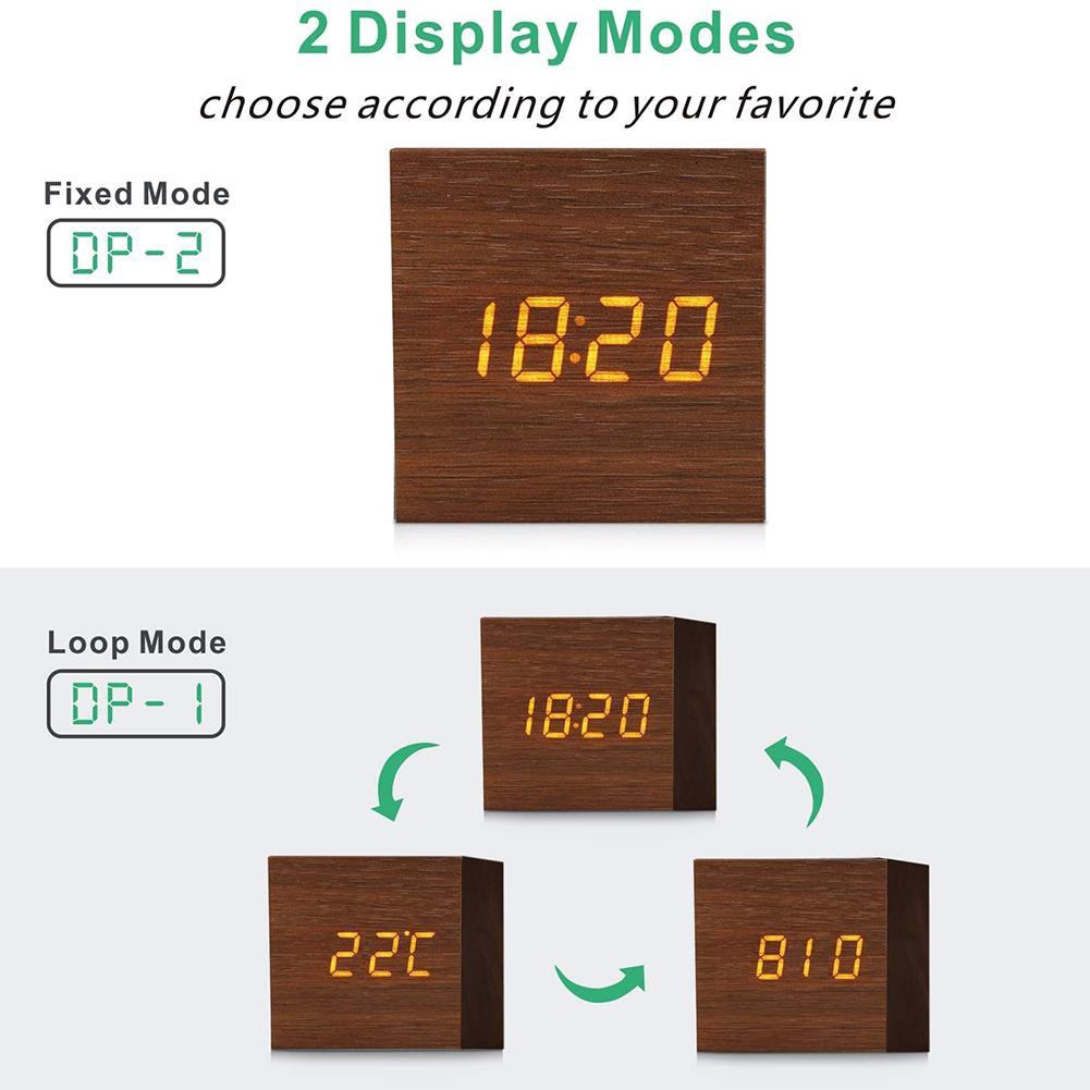 Đồng Hồ Báo Thức Điện Tử N3w8 Bằng Gỗ Tích Hợp Đèn Led