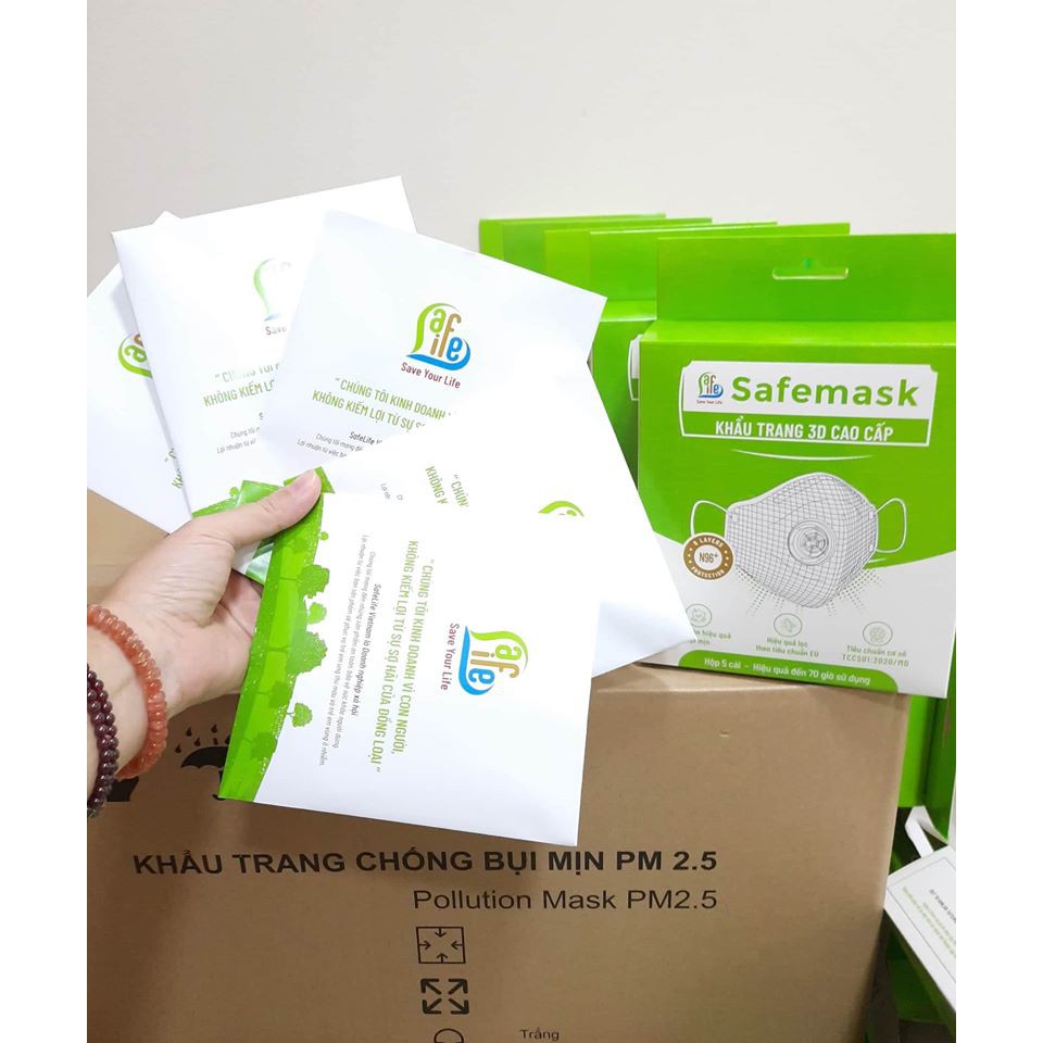 [SafeLife] Khẩu trang cao cấp N96 NGƯỜI LỚN 6 lớp 70 giờ sử dụng chống khuẩn chống bụi mịn,bụi PM2.5 có van,không carbon