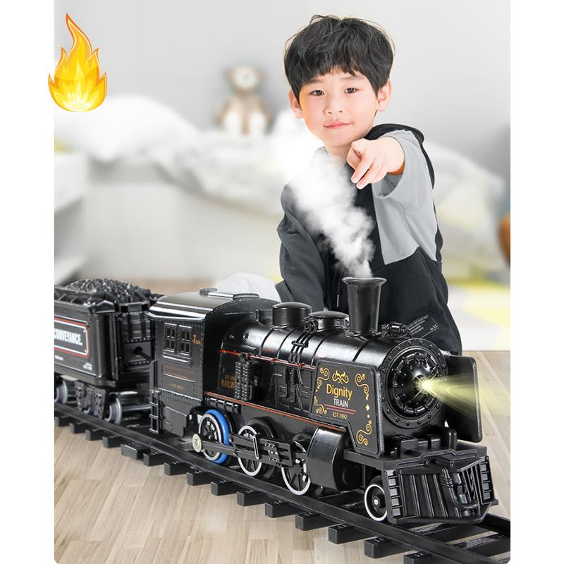 Bộ Đồ Chơi Đường Ray Xe Lửa Chạy Bằng Hơi Nước Có Âm Thanh Và Đèn Dành Cho Trẻ Em DIY