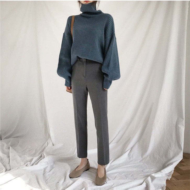 Áo sweater cổ lọ dáng rộng màu trơn phong cách Hàn Quốc thời trang cho nữ 4 màu tùy chọn | BigBuy360 - bigbuy360.vn