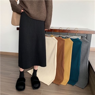 (SẴN XÁM S,M) Chân váy len suông dáng dài vintage [Ảnh thật 2-7]