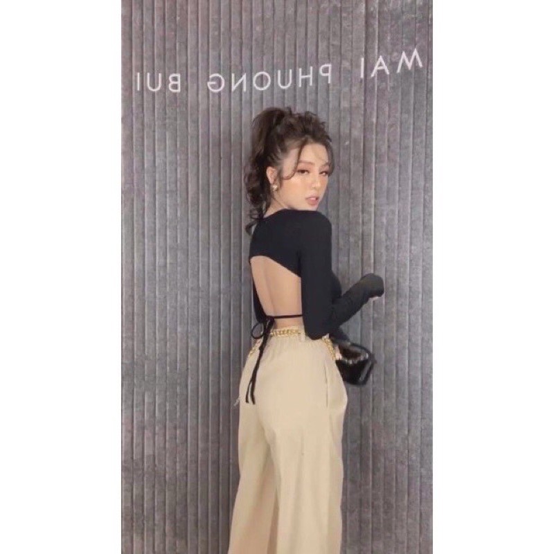 Áo croptop tay dài ôm body , kiểu hở lưng cột nơ cực xinh , chất thun bozip mềm mịn mát kèm mút ngực tiện lợi