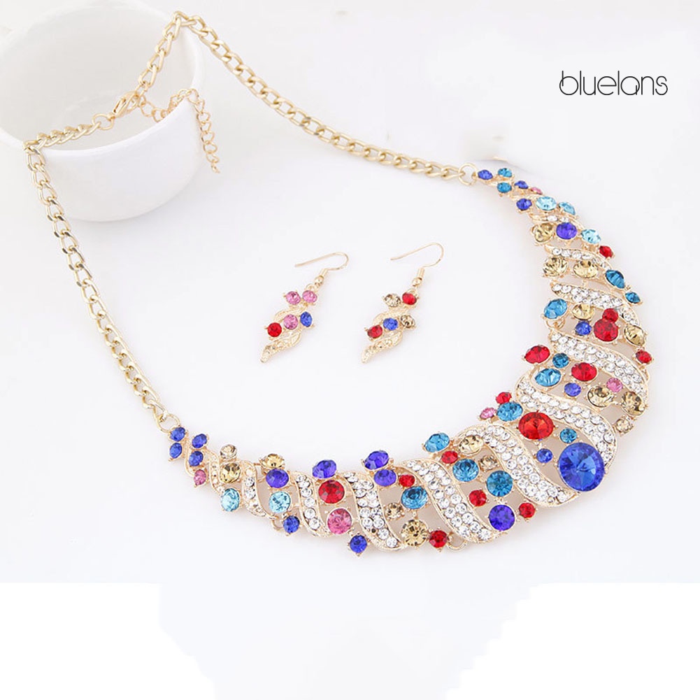 Bộ Khuyên Tai Kim Loại Đính Đá Quý Nhân Tạo Phong Cách Âu Mỹ Thời Trang