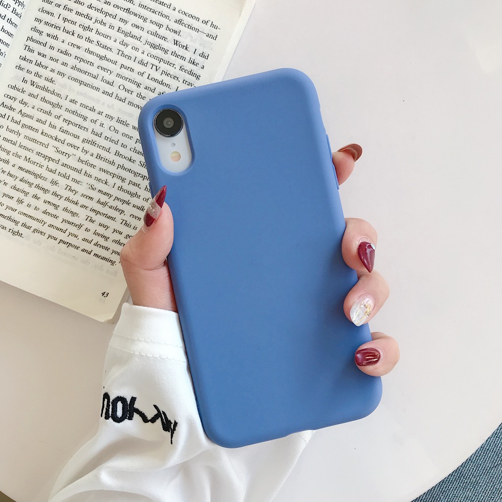 Ốp Điện Thoại Silicon Mềm Màu Xanh Lá / Xanh Dương Trơn Cho iphone 7 8 plus X XS XR 11 12 13 14 pro max