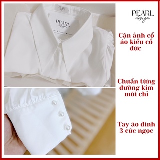 Áo sơ mi trắng nữ công sở basic lụa đẹp bồng cổ đức cao cấp Pearl Design 052105