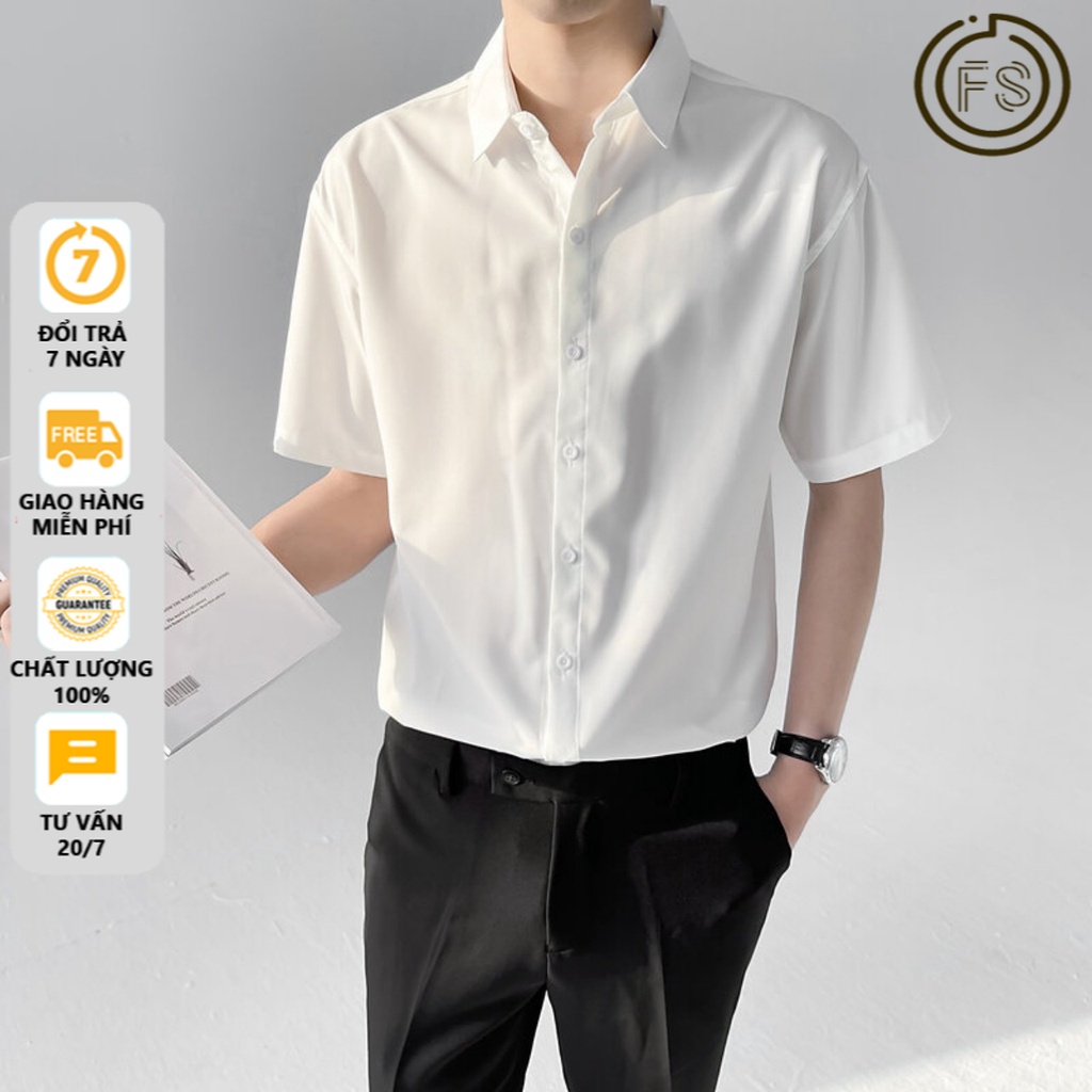 Áo sơ mi nam tay ngắn OFS cổ bẻ dáng ôm trẻ trung vải cotton chéo không nhăn xù thoáng mát