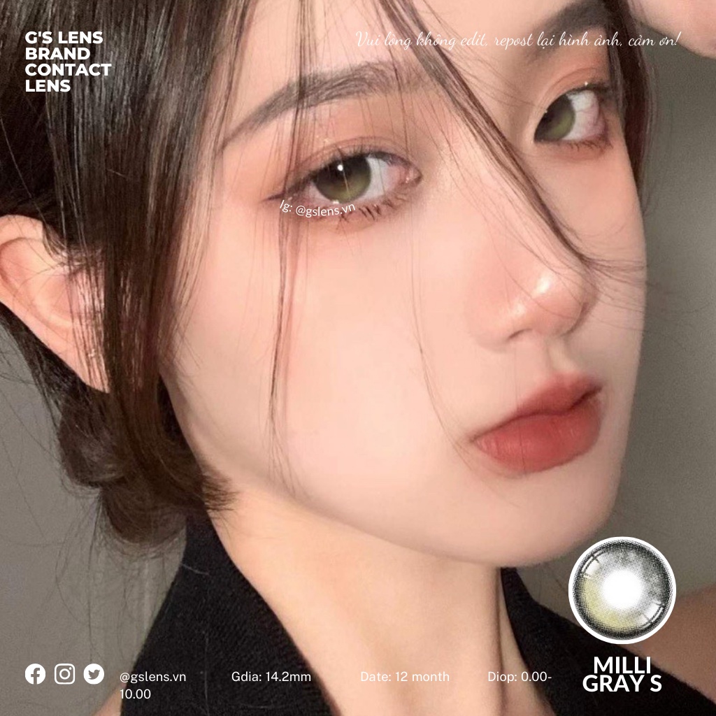 Lens Mắt Kính Áp Tròng Xám Rêu HOT TREND 2022 MILLI GRAY Có Từ 0 Đến 10 Độ Cận