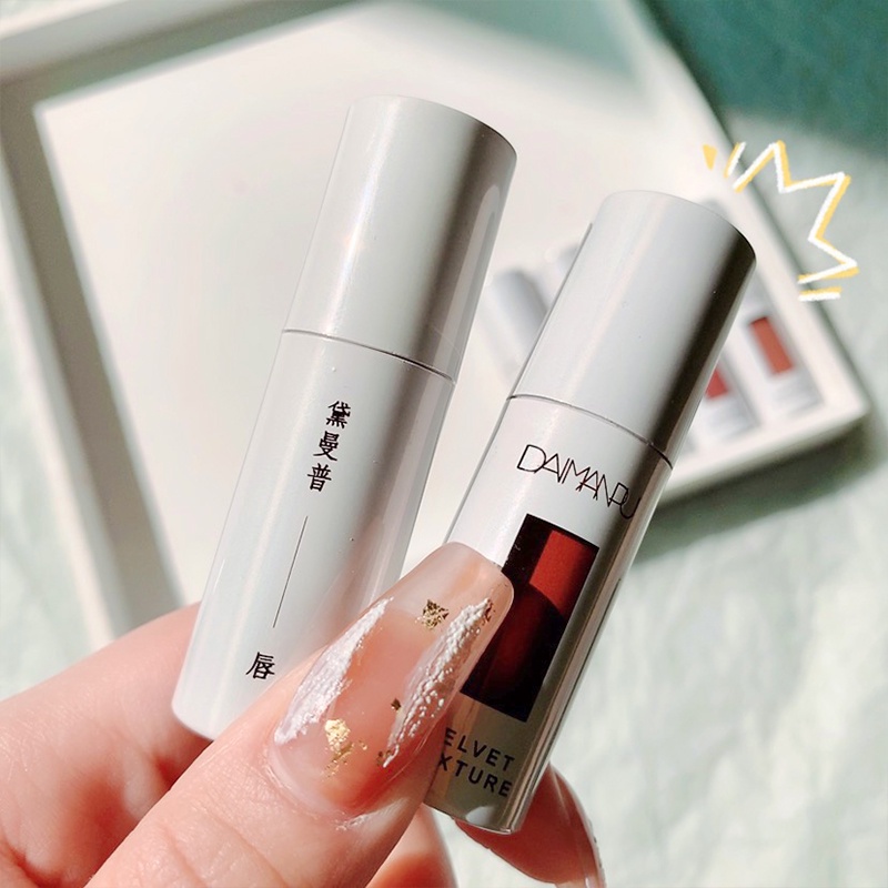 Son Môi Nhung Mịn Kháng Nước Thiết Kế Vỏ Màu Trắng Daimanpu