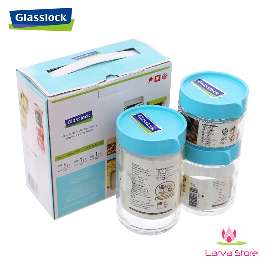 Bộ 3 hũ thủy tinh đựng gia vị Glasslock IG802 (250ml + 400ml + 600ml) - Larva Store
