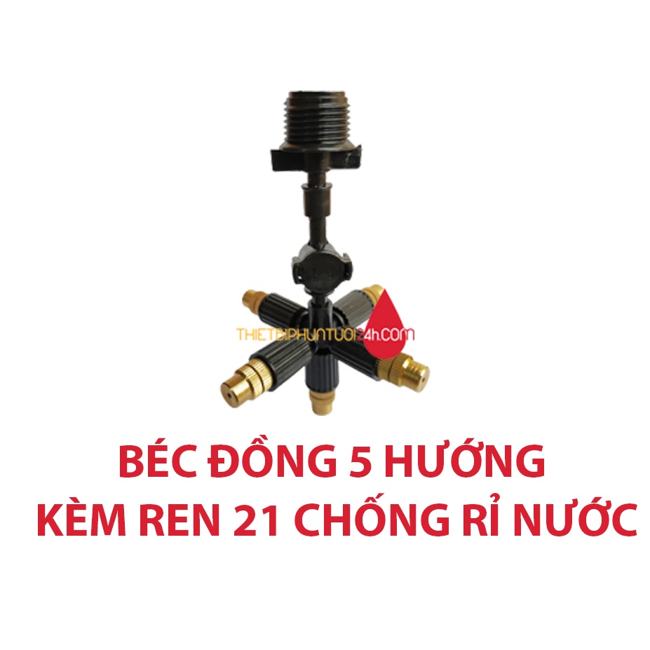 Béc phun sương đồng 5 hướng kết nối nhiều  tùy chọn phun sương tưới lan tưới cây làm mát đầu béc chỉnh được tia - MHL