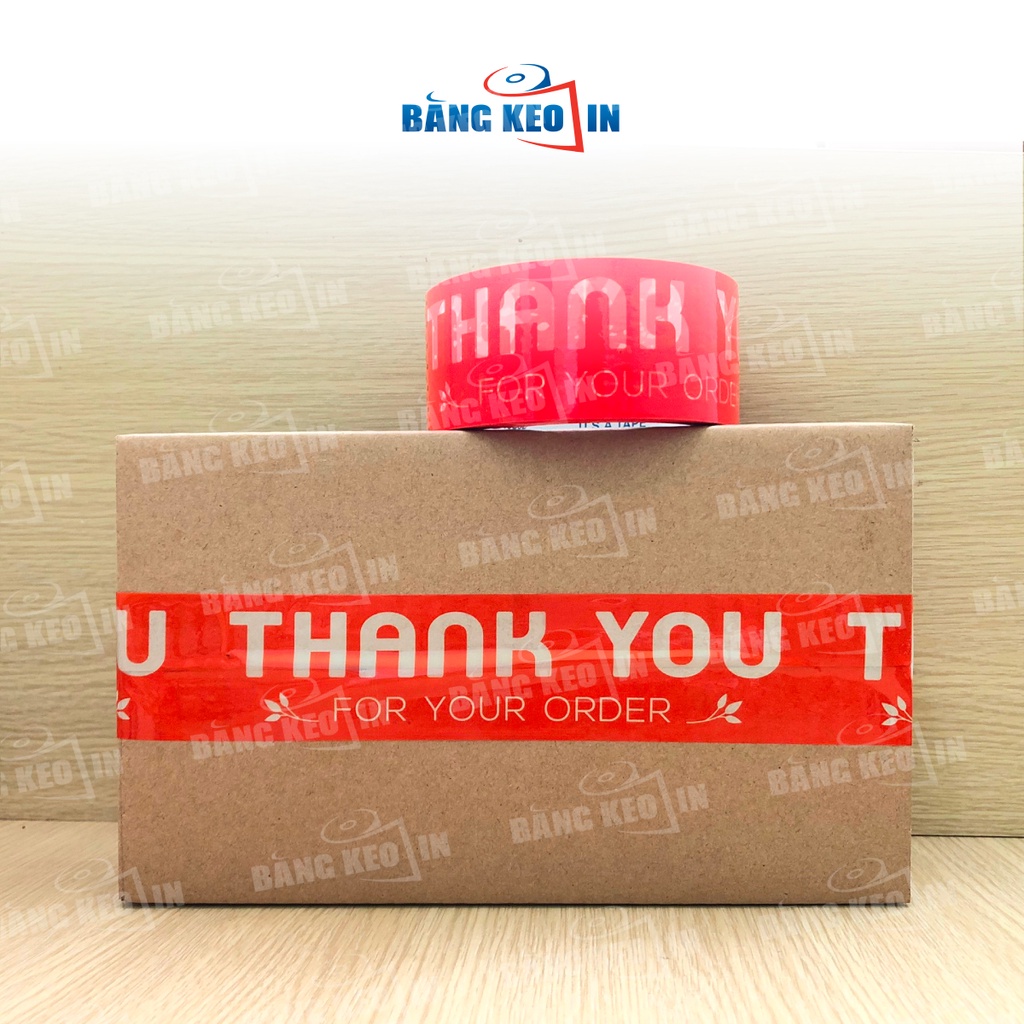 Cuộn băng keo in chữ THANK YOU màu cam 48mm