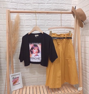 Set Áo croptop mix Chân váy dài (2 màu ảnh thật)