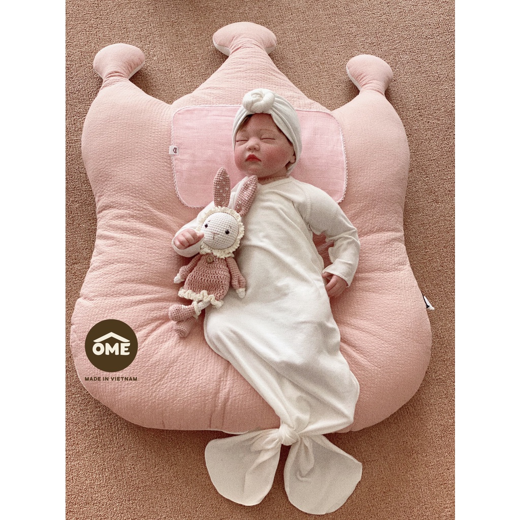 Gối Lót Đầu Sợi Tre Ome 100% Cotton Hữu Cơ Siêu Mềm Mại Tuyệt Đối An Toàn Cho Bé Sơ Sinh