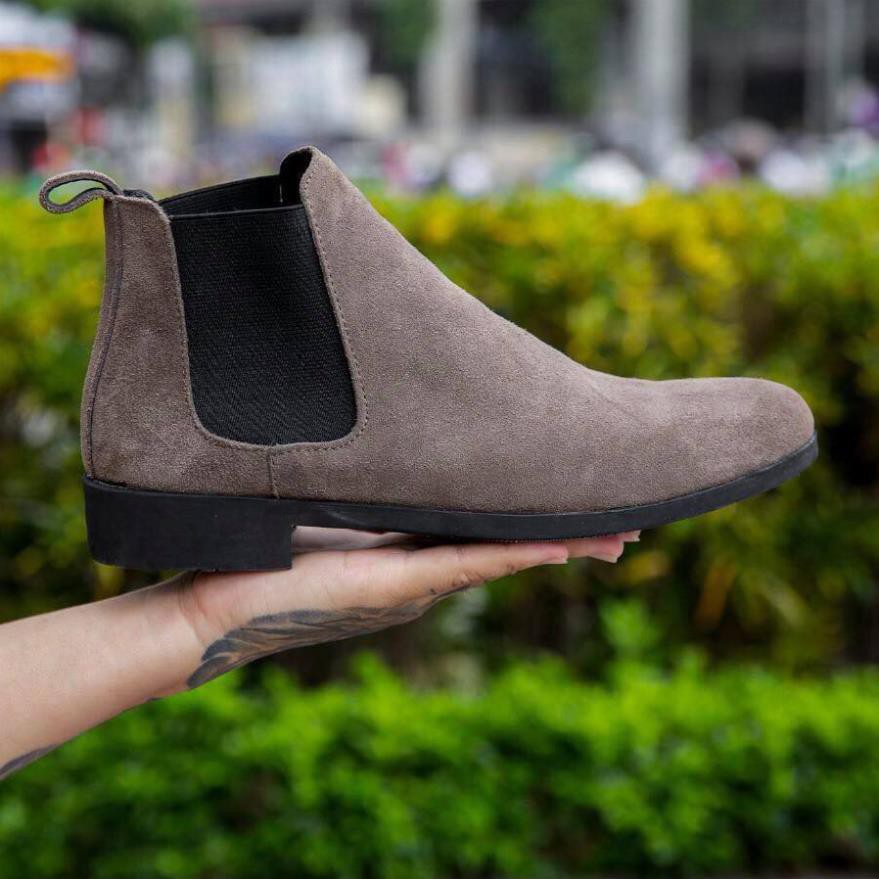 [ Da Thật 100% ] Chelsea Boot Lộn Da Bò Thật 100% Tặng Lót Cao 5cm -o97 ! :