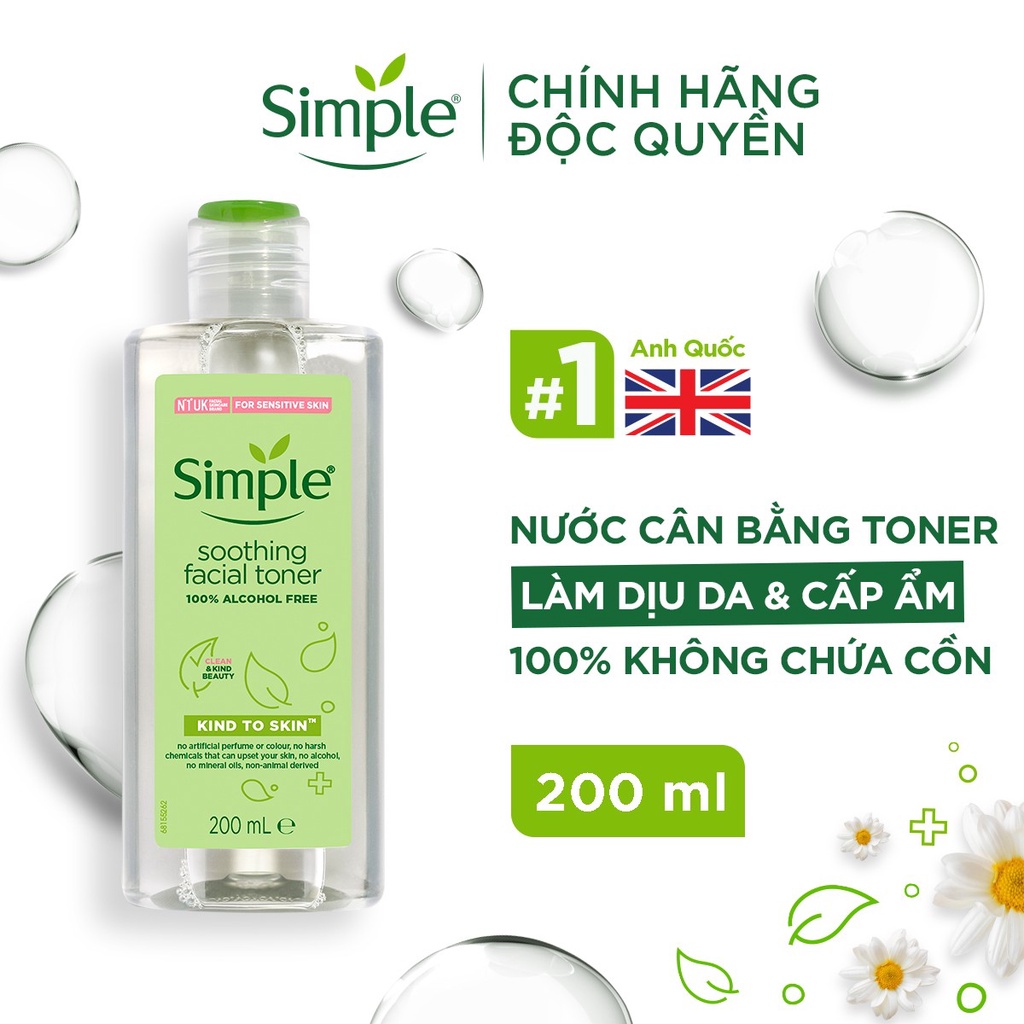 [HB GIFT] Nước cân bằng Simple giúp dịu da và 100% không chứa cồn 200ml | WebRaoVat - webraovat.net.vn