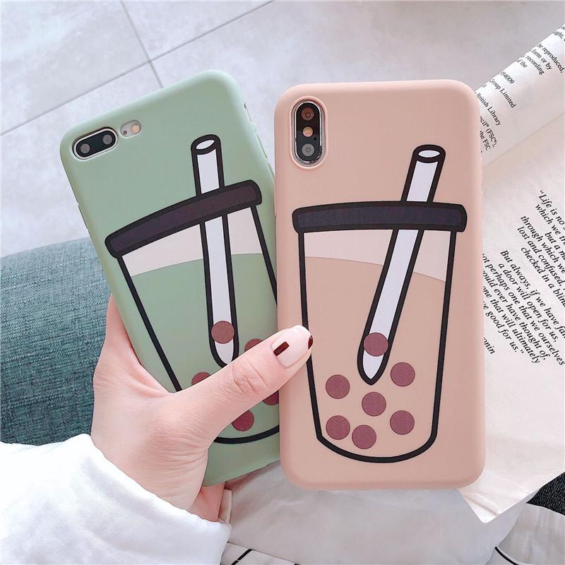 Ốp lưng Silicon hình ly trà sữa trân châu dành cho điện thoại IPhone 6/6s/7/8 Plus X/Xs