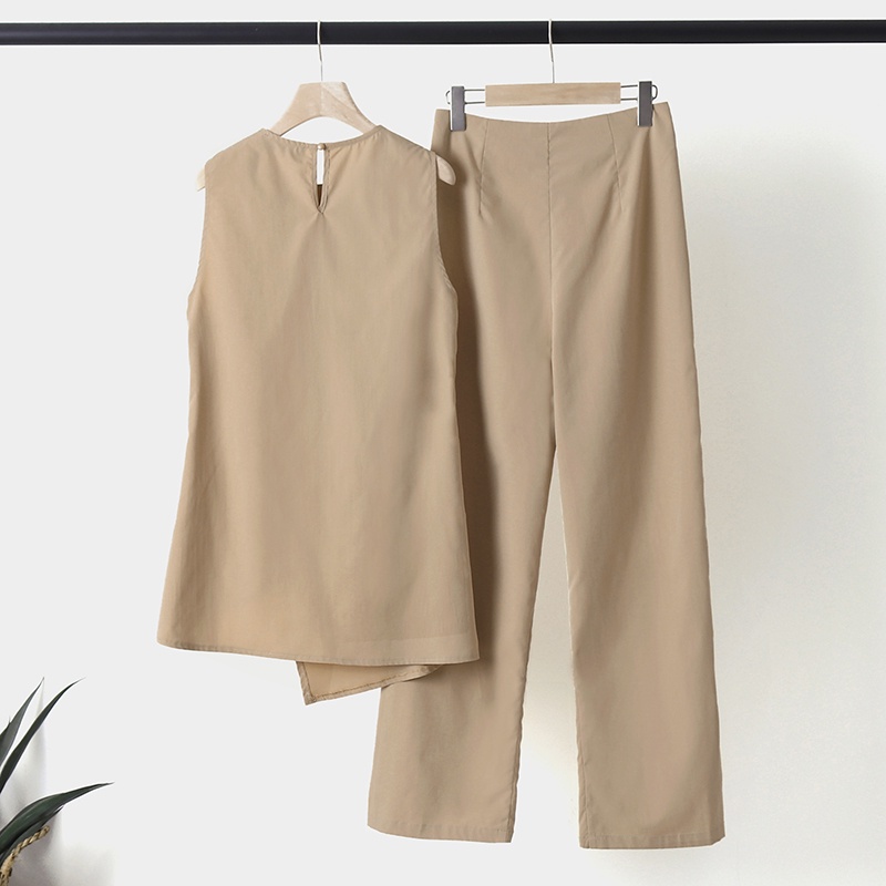 Bộ đồ ZANZEA gồm áo không tay viền bất đối xứng và quần dài ống rộng thời trang cho nữ