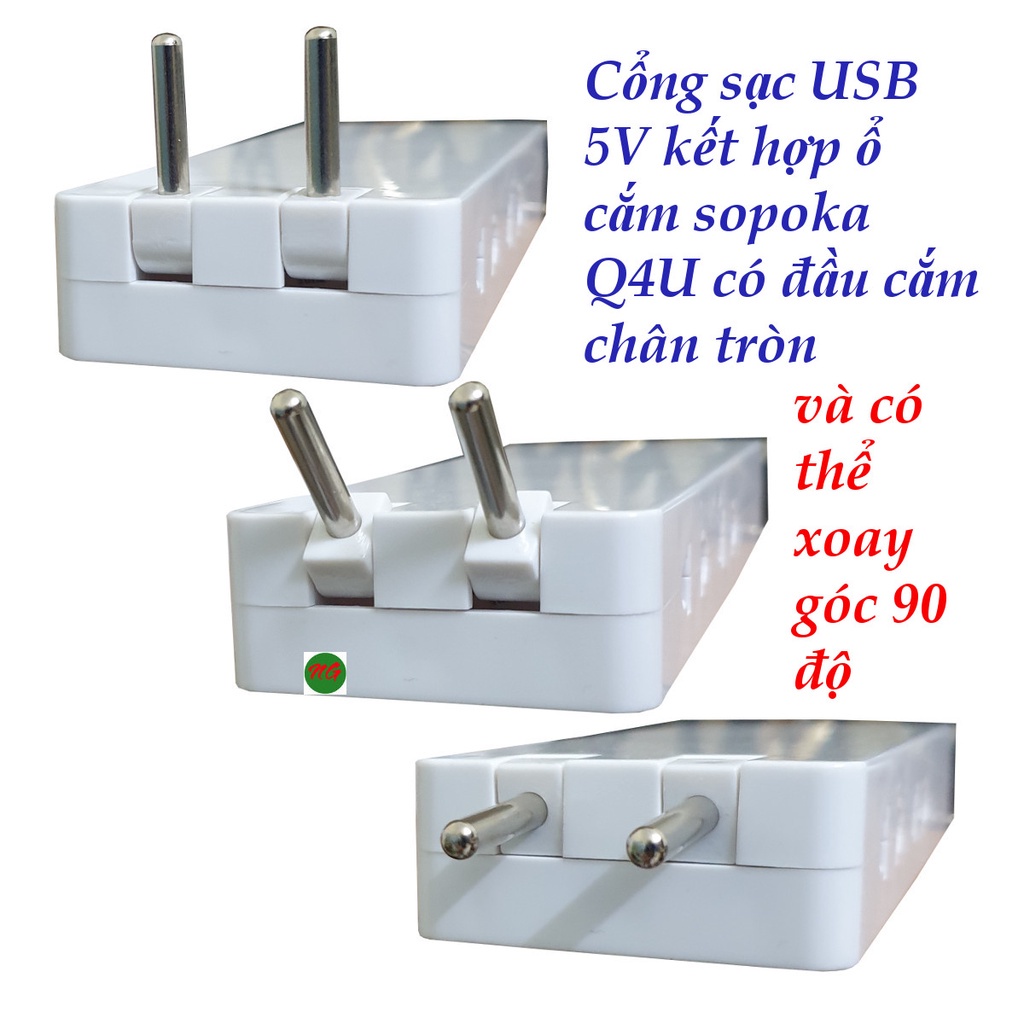 Ổ cắm điện mini 4 ổ cắm tích hợp 2 cổng sạc USB 5V-2A SOPOKA Q4U