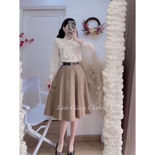 Áo sơ mi kiểu bèo ren nơ cổ