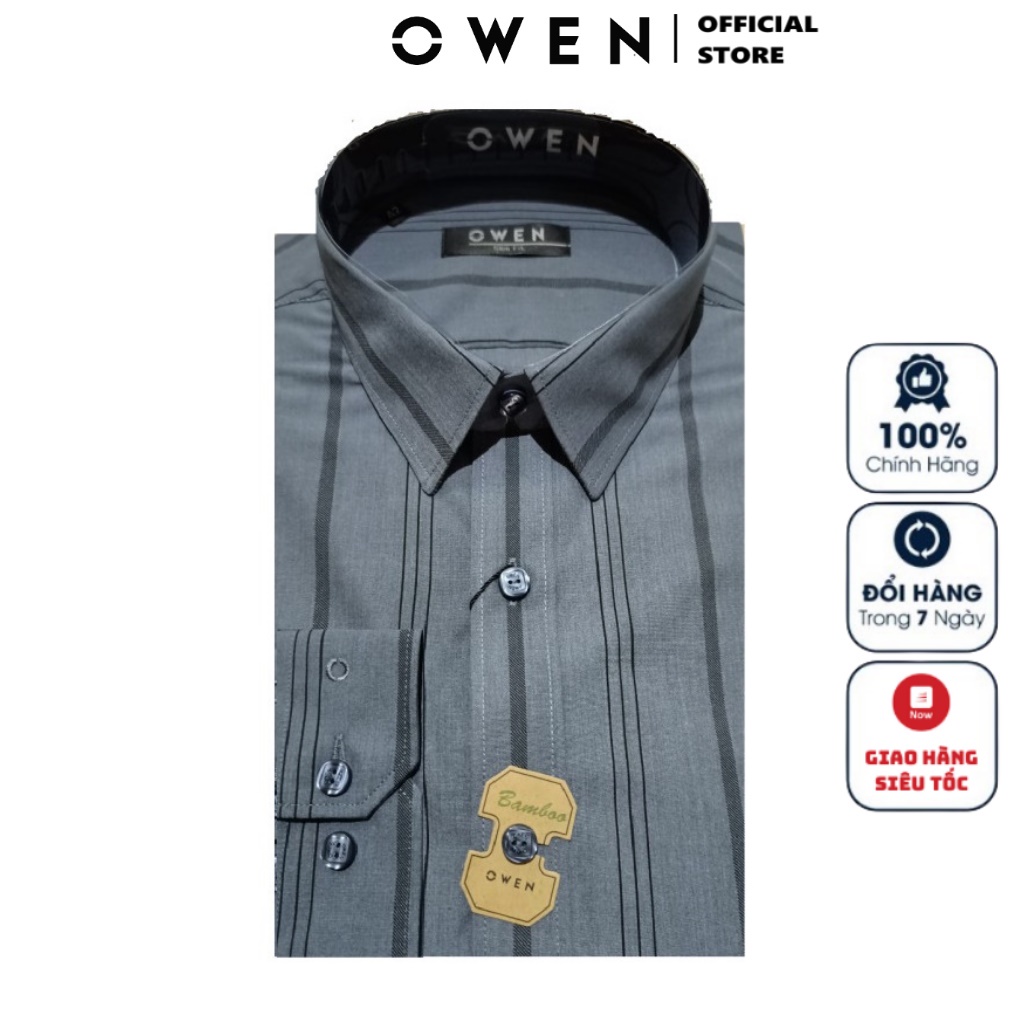 Áo Sơ Mi Nam Dài Tay Owen AS23379D Somi Công Sở Cao Cấp Màu Ghi Xám Kẻ Sọc Dáng Ôm Không Túi Chất Sợi Tre Mềm Mát | BigBuy360 - bigbuy360.vn