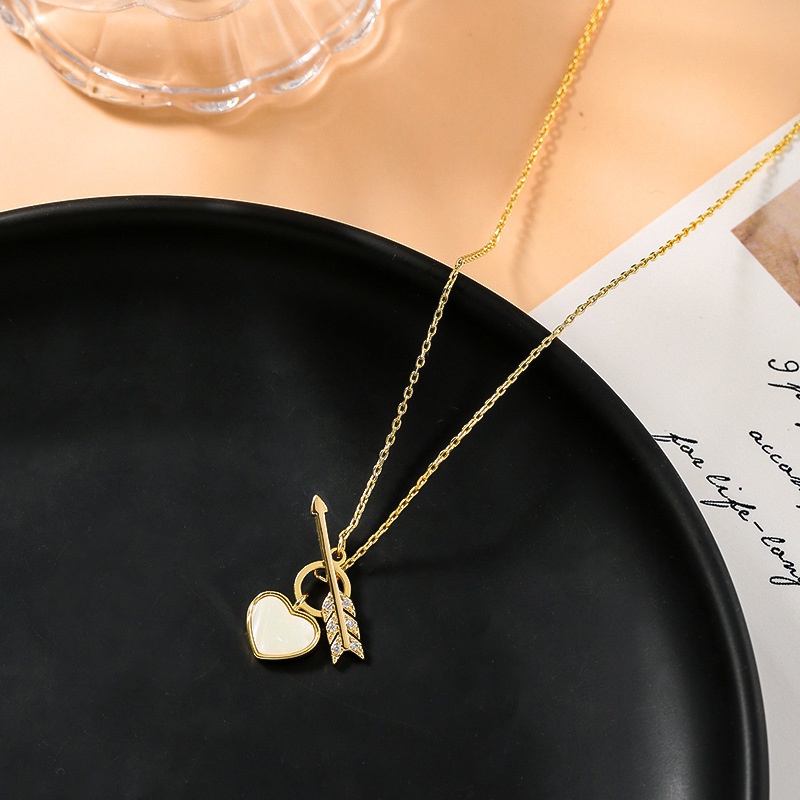 Vòng cổ mặt hình trái tim màu vàng đào mũi tên tình yêu cupid làm quà tặng lễ tình nhân lãng mạn JP2