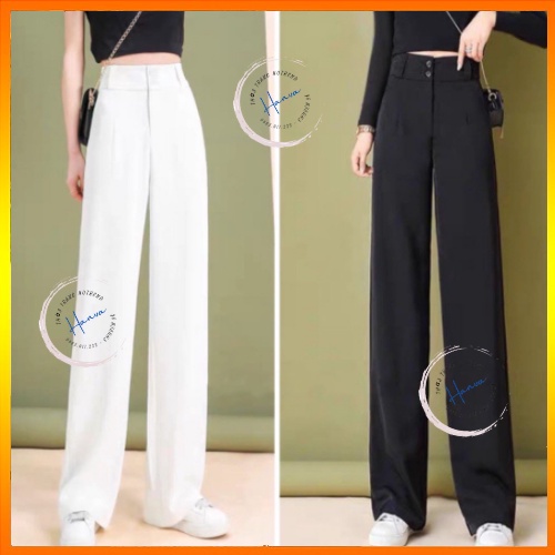 Quần Culottes Nữ Ống Rộng Cạp Cao Hai Cúc Dáng Suông Chất Tuyết Mưa Trendy Hanva