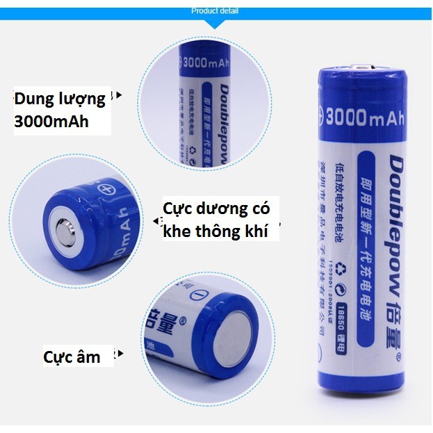 Pin 18650 lithium Doublepow dung lượng cao 3.7V 3000mAh