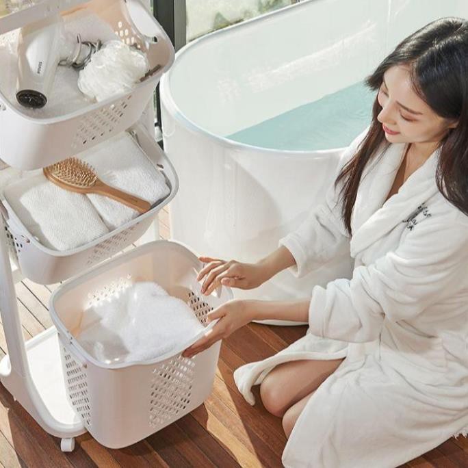 Kệ nhựa cao cấp 3 tầng có bánh xe đựng đồ đa năng