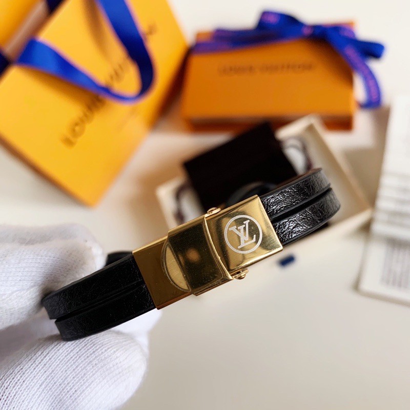 Vòng tay Unisex Louis Vuitton LV chất liệu da thật phối kim loại cao cấp hàng vip 1-1