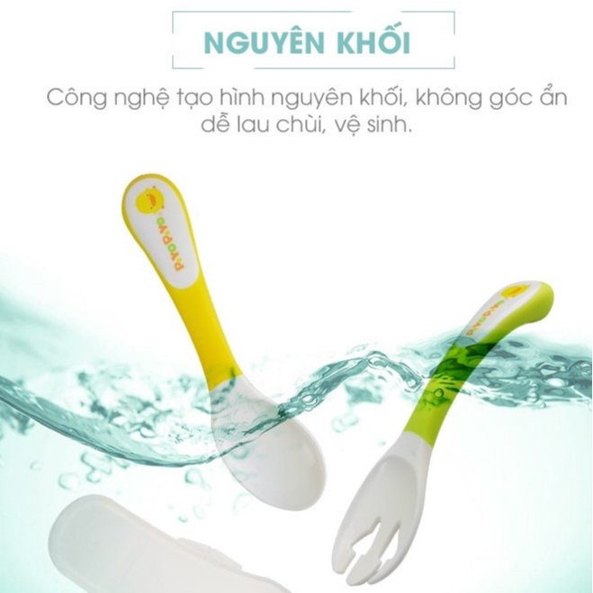 Bộ 2 muỗng nĩa tập ăn cho bé 6 tháng tuổi trở lên Piyo Piyo, kèm hộp đựng