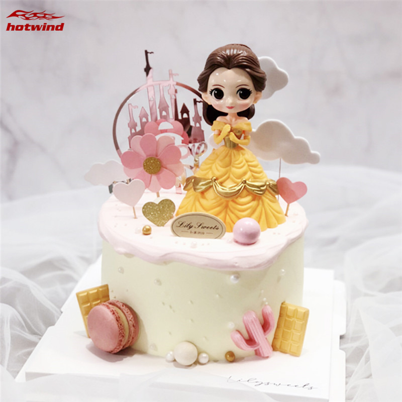 Phụ kiện topper trang trí bánh hình lâu đài ba màu tùy chọn đáng yêu