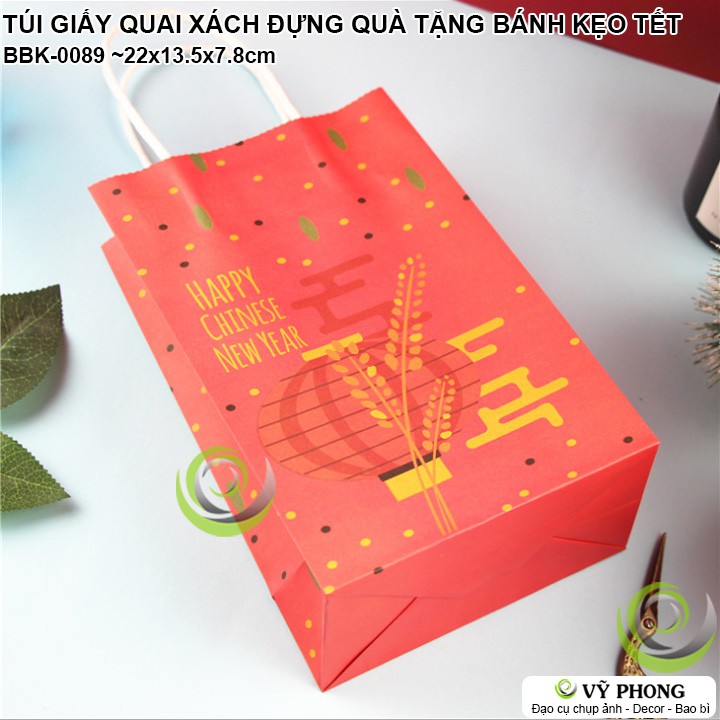 TÚI GIẤY CÓ QUAI XÁCH ĐỰNG BÁNH TRUNG THU QUÀ TẶNG TẾT ĐOAN NGỌ NĂM MỚI IN HÌNH LỒNG ĐÈN ĐỎ BBK-0089