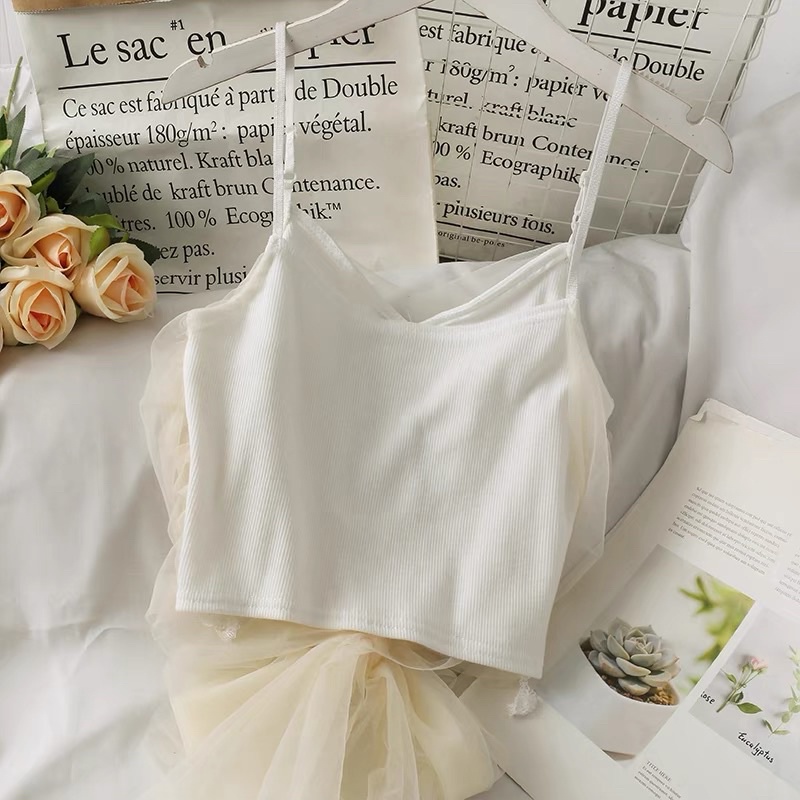 Áo Len 2 Dây Nơ Voan Thắt Eo Cực Xinh