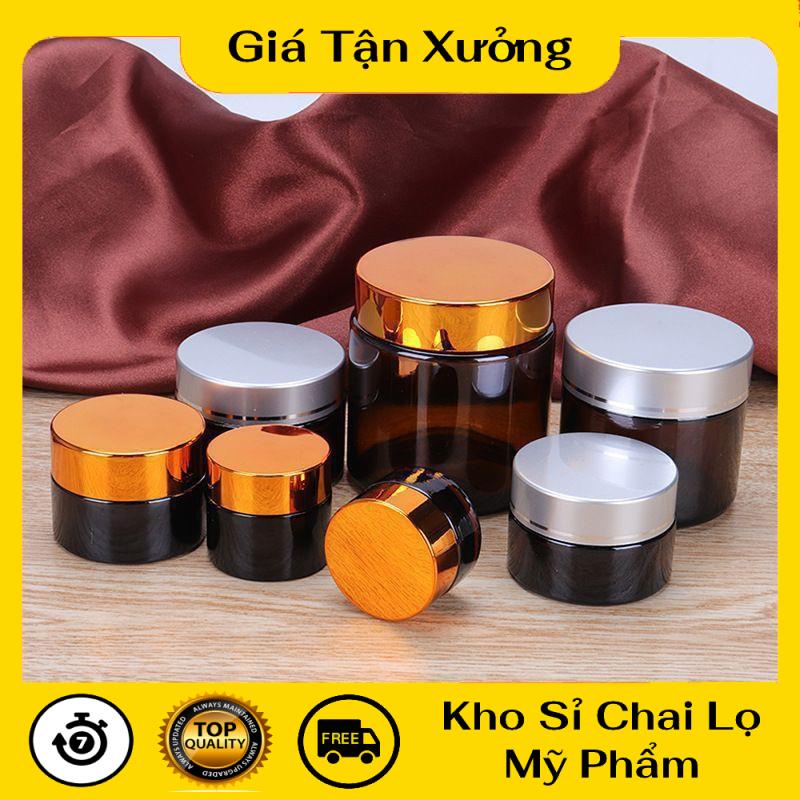 Hũ Chiết Mỹ Phẩm ❤ TRÙM SỈ ❤ Hũ Chiết Kem Thủy Tinh Nâu 15g,20g,30g,50g,100g Nắp Vàng,Đen, phụ kiện du lịch